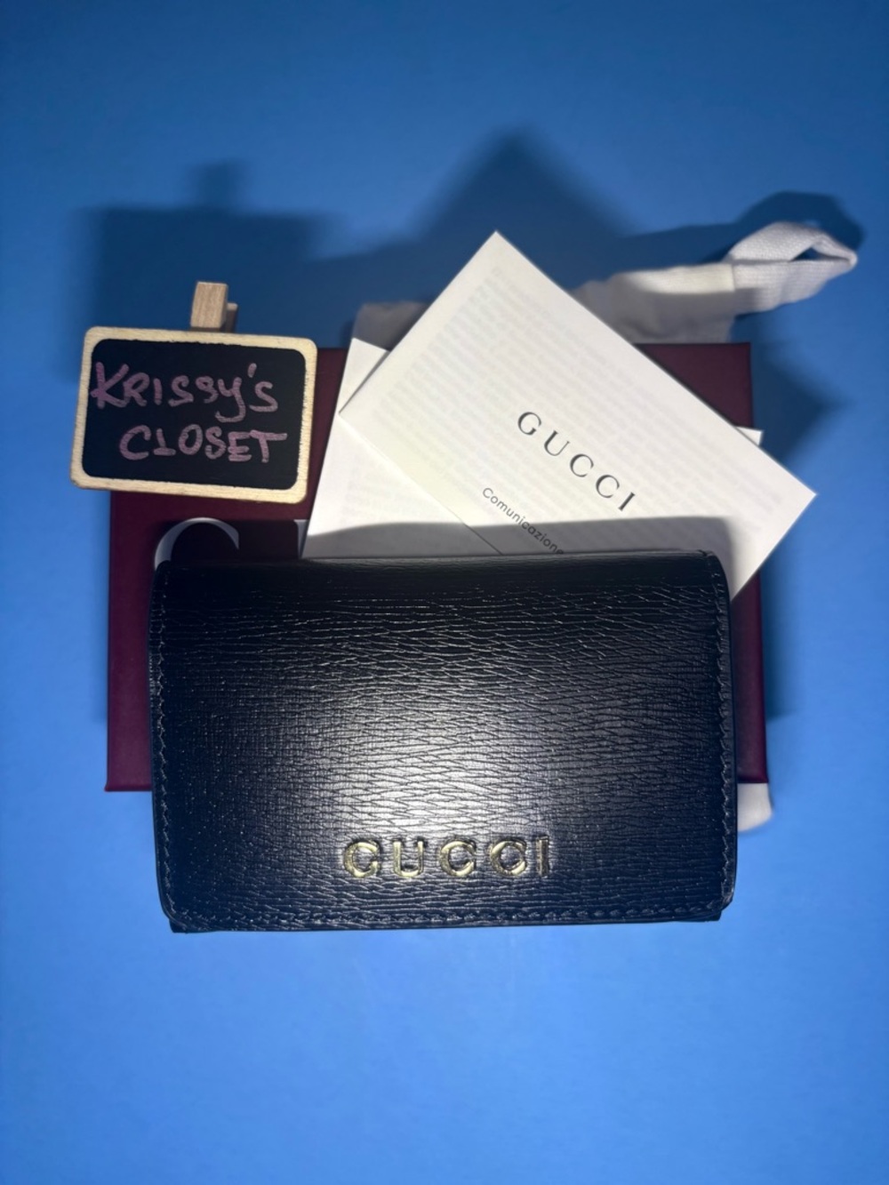 💯 Authentic Gucci Black Leather Logo Card Case w/Box and Dustbag